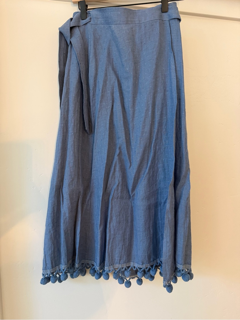 Reformation Blue Pom-Pom Hem Wrap Maxi Skirt